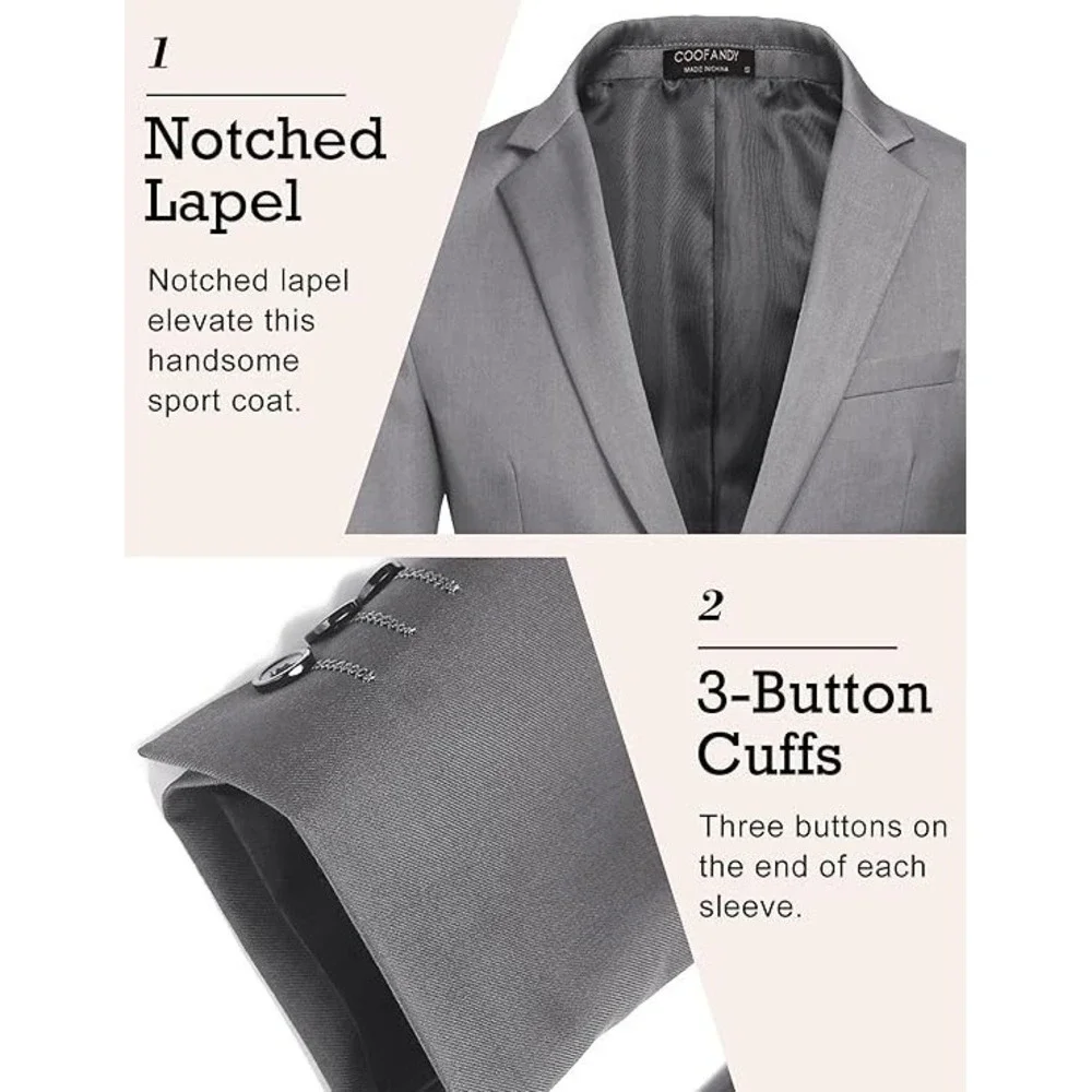 Mens Sport Coat Casual Blazer One Button Business Suit Jacket - Light Grey SM